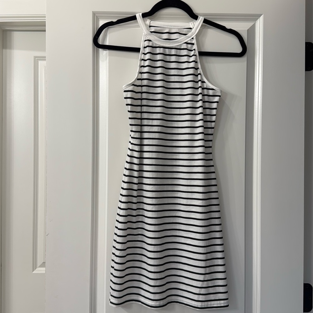 Black-and-white striped body con dress